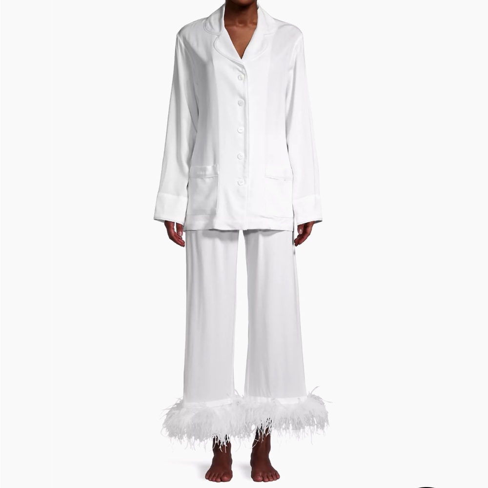 Sleeper pajama set with double ostrich feather trim